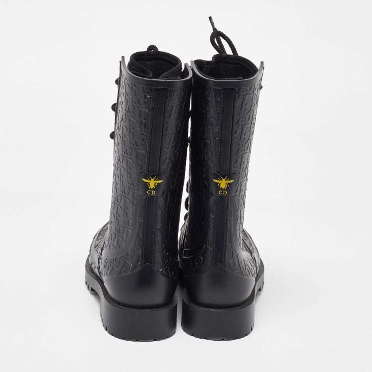 Pre Owned Dior Black Oblique Rubber Diorcamp Rain Boots Size 37