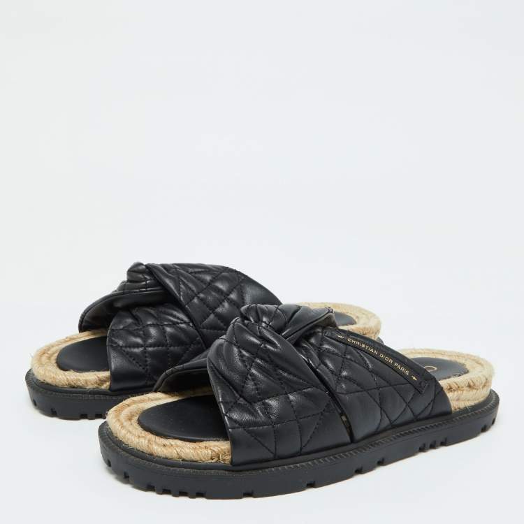 Pre Owned Dior Black Cannage Quilted Leather D-Twist Espadrille Flat Sandals Size 39