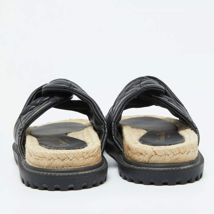Pre Owned Dior Black Cannage Quilted Leather D-Twist Espadrille Flat Sandals Size 39