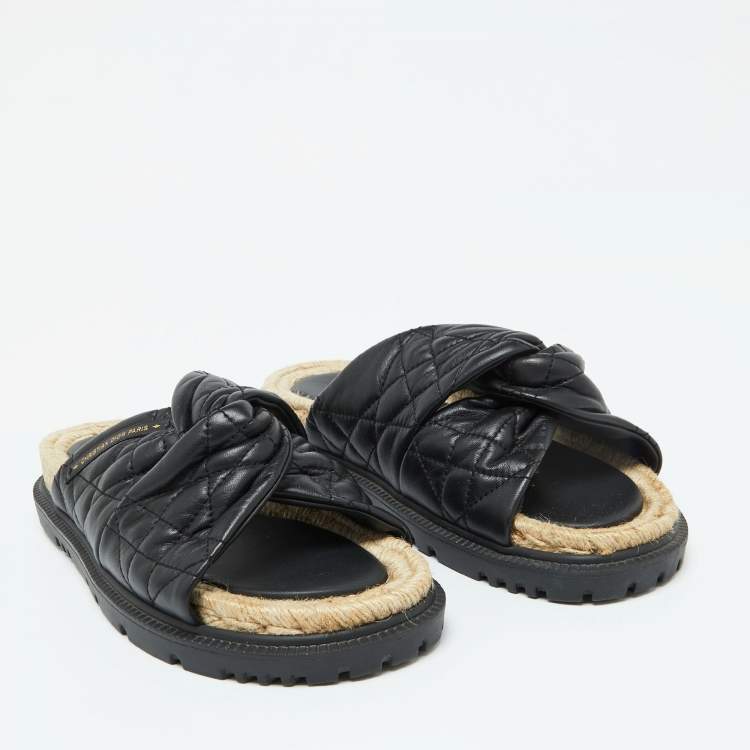 Pre Owned Dior Black Cannage Quilted Leather D-Twist Espadrille Flat Sandals Size 39