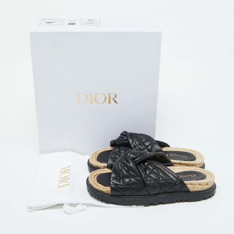 Pre Owned Dior Black Cannage Quilted Leather D-Twist Espadrille Flat Sandals Size 39