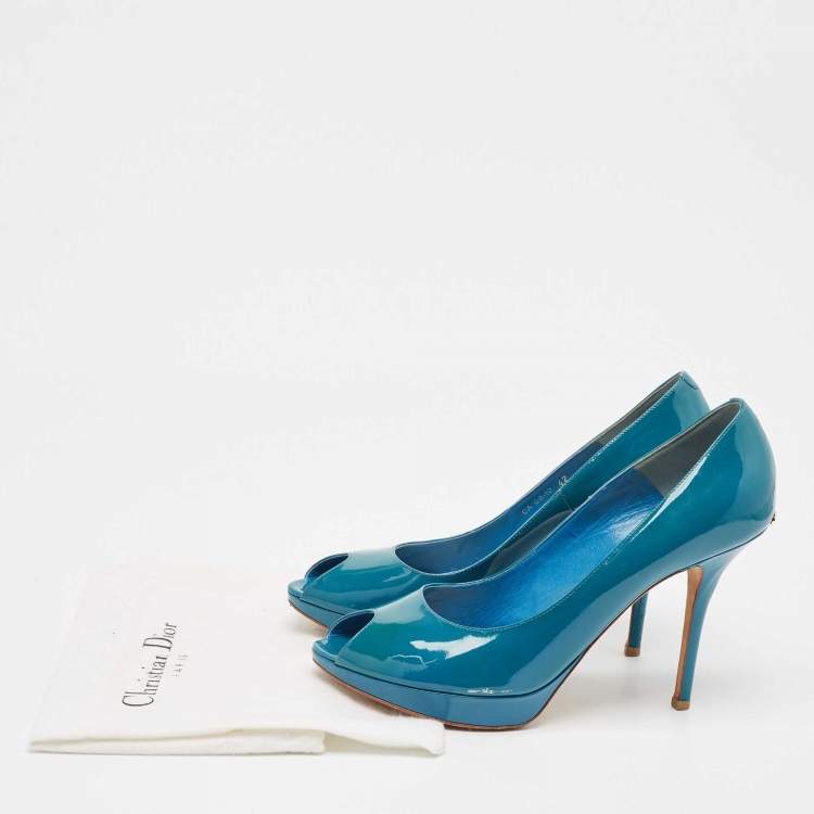 Pre Owned Dior Blue Patent Leather Miss Dior Peep Toe Pumps 42