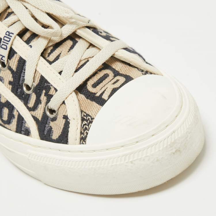 Pre Owned Dior Blue/Cream Canvas Walk'n'Dior Lace Up Sneakers Size 39.5
