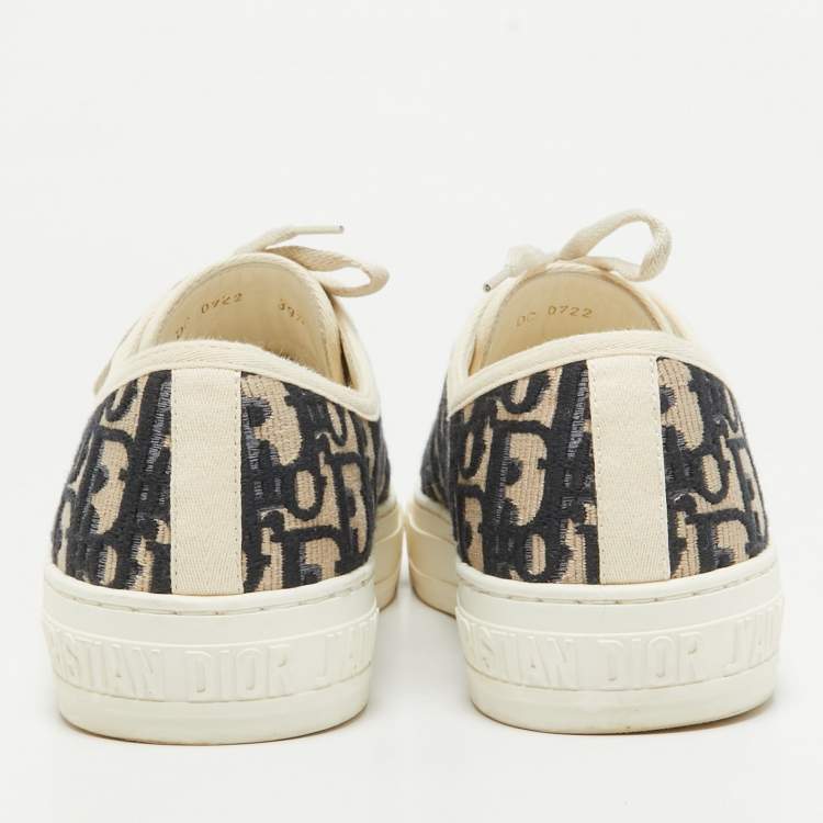 Pre Owned Dior Blue/Cream Canvas Walk'n'Dior Lace Up Sneakers Size 39.5