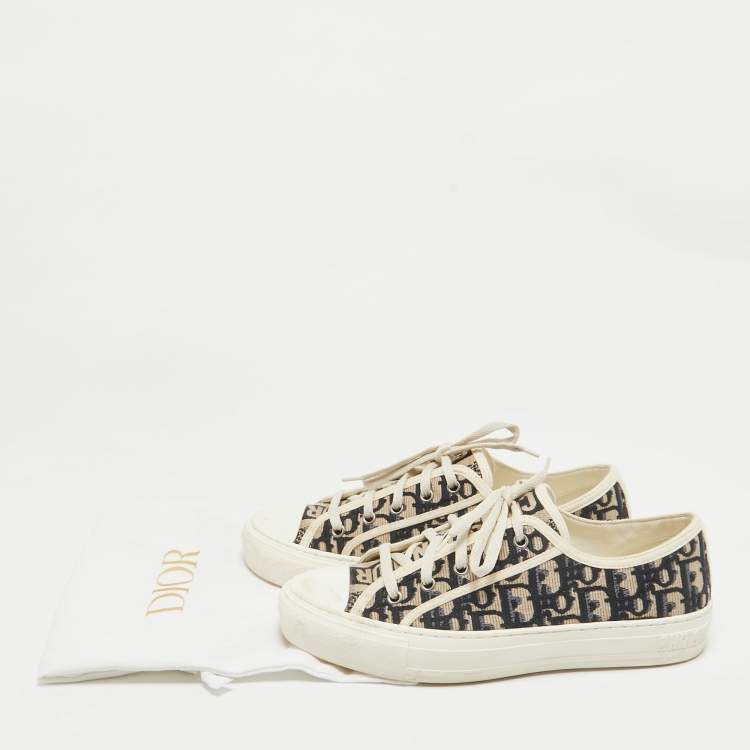 Pre Owned Dior Blue/Cream Canvas Walk'n'Dior Lace Up Sneakers Size 39.5