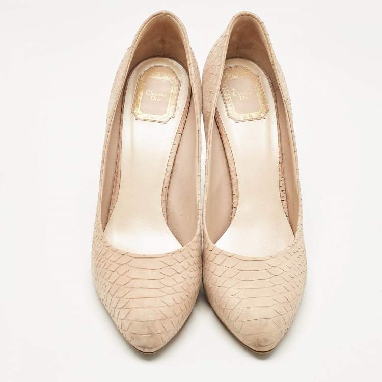 Pre Owned Dior Beige Embossed Python Round Toe Pumps Size 42