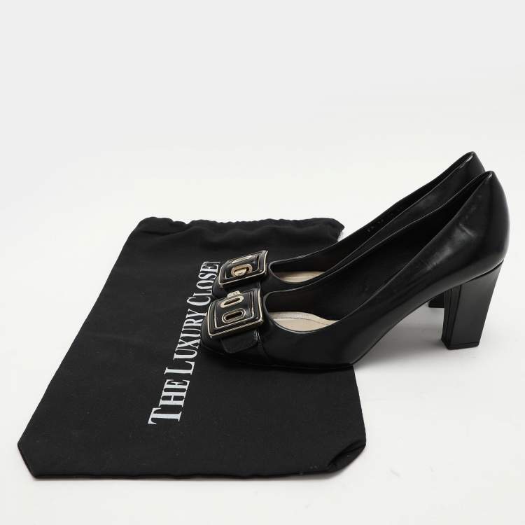 Pre Owned Dior Black Leather Buckle Embellished Pumps Size 37.5