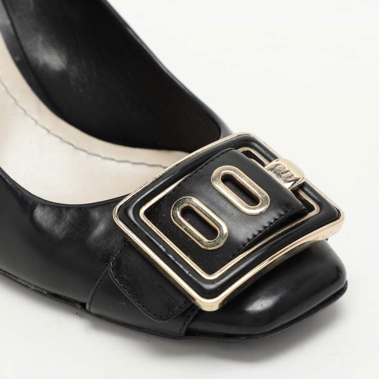 Pre Owned Dior Black Leather Buckle Embellished Pumps Size 37.5