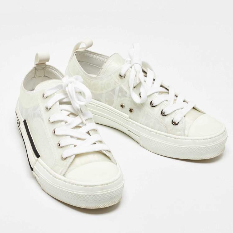 مملوكة مسبقًا Dior White Oblique Mesh and Rubber B23 Low Top Sneakers Size 37.5