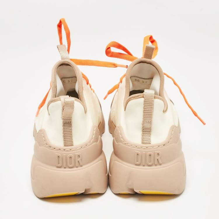 Pre Owned Dior Cream/Orange Fabric and PVC D-Connect Lace Up Sneakers Size 37