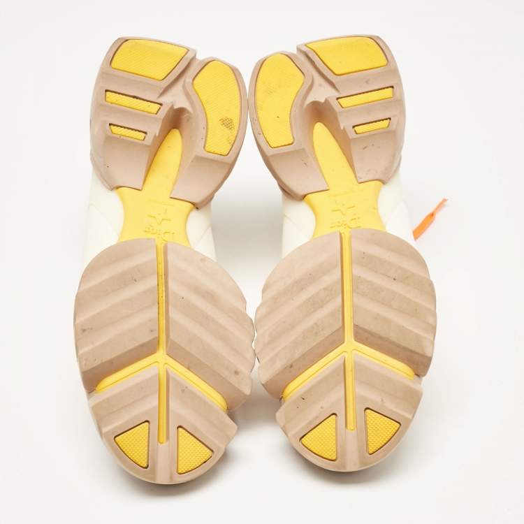 Pre Owned Dior Cream/Orange Fabric and PVC D-Connect Lace Up Sneakers Size 37