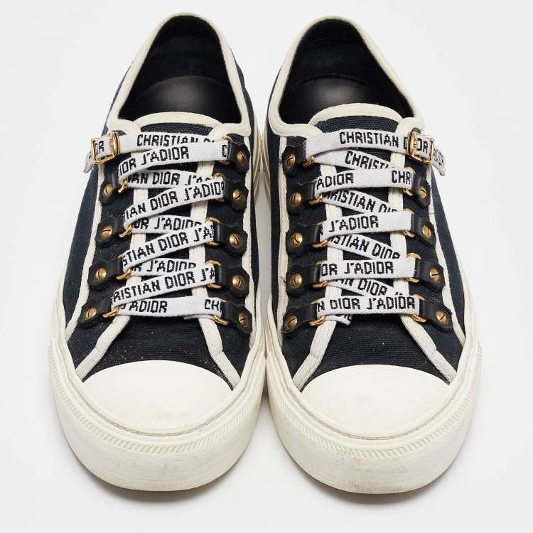 Pre Owned Dior Navy Blue Canvas Walk'n'Dior Lace Up Sneakers Size 36.5