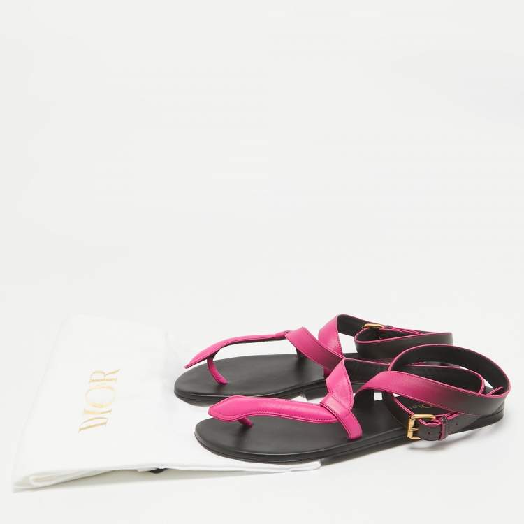 Pre Owned Dior Ombre Pink Leather Poison D Ankle Wrap Flats Size 38.5