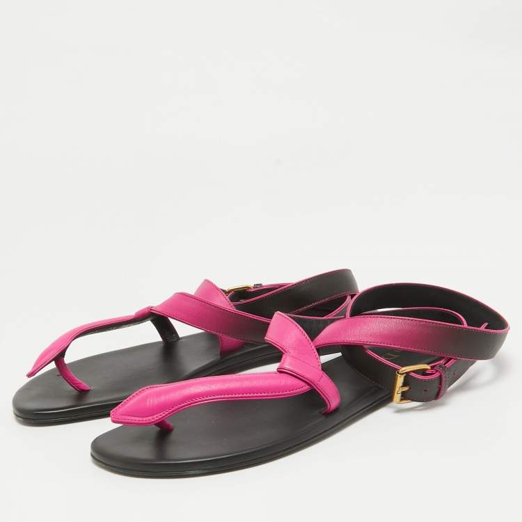 Pre Owned Dior Ombre Pink Leather Poison D Ankle Wrap Flats Size 38.5