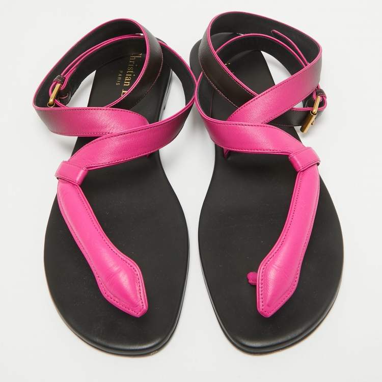 Pre Owned Dior Ombre Pink Leather Poison D Ankle Wrap Flats Size 38.5