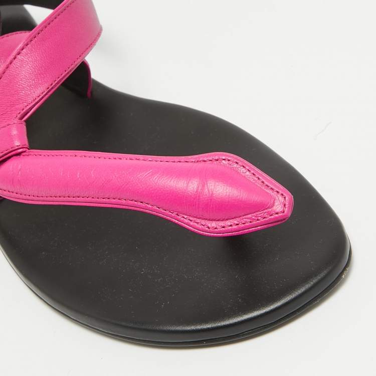 Pre Owned Dior Ombre Pink Leather Poison D Ankle Wrap Flats Size 38.5