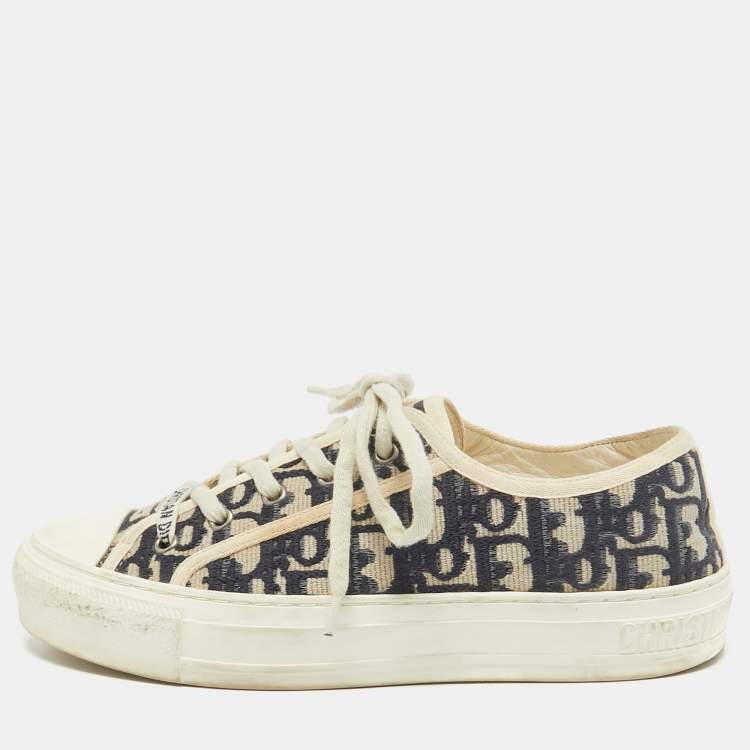Pre Owned Dior Blue Oblique Canvas Walk'n'Dior Sneakers Size 38