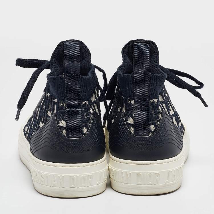 Pre Owned Dior Blue Oblique Knit Fabric and Leather Walk'n'Dior Sneakers Size 38.5