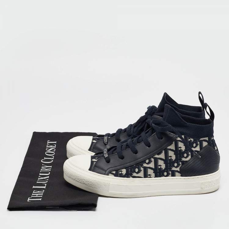 Pre Owned Dior Blue Oblique Knit Fabric and Leather Walk'n'Dior Sneakers Size 38.5
