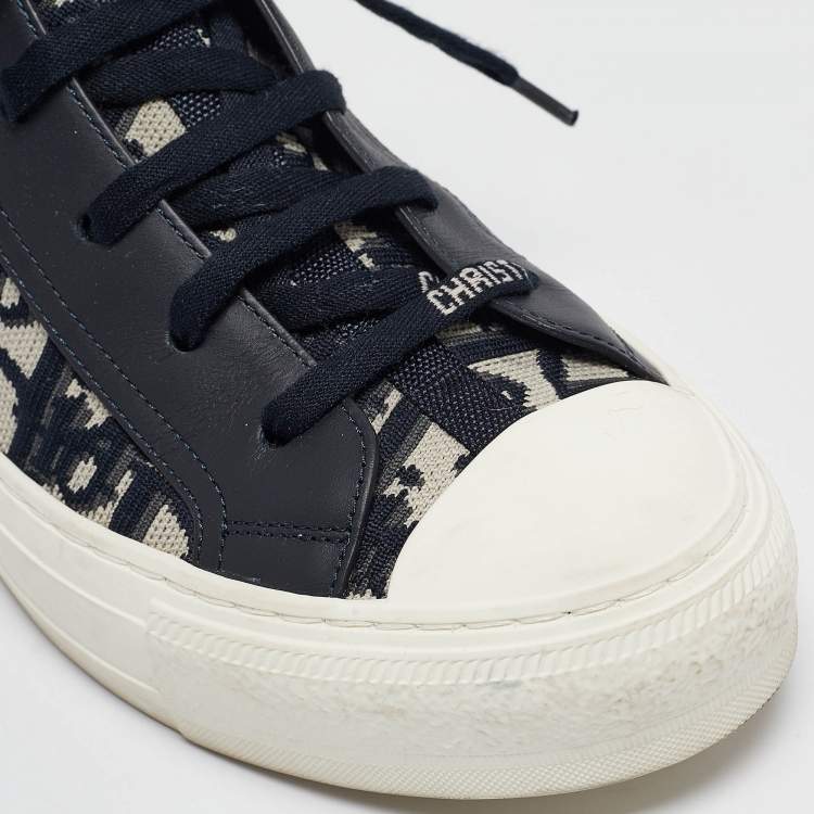 Pre Owned Dior Blue Oblique Knit Fabric and Leather Walk'n'Dior Sneakers Size 38.5