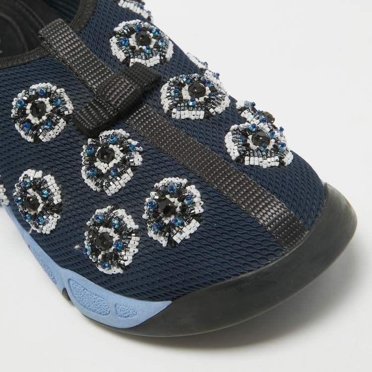 Pre Owned Dior Blue Mesh Fusion Slip On Sneakers Size 34.5