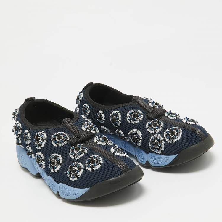 Pre Owned Dior Blue Mesh Fusion Slip On Sneakers Size 34.5