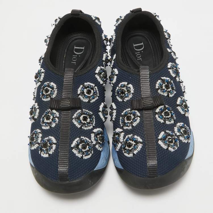 Pre Owned Dior Blue Mesh Fusion Slip On Sneakers Size 34.5