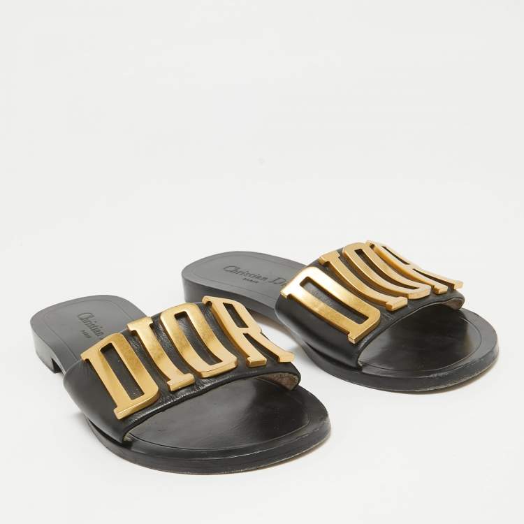 Pre Owned Dior Black Leather Dior Evolution Flat Slides Size 36