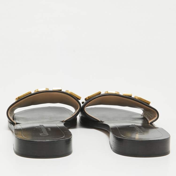Pre Owned Dior Black Leather Dior Evolution Flat Slides Size 36