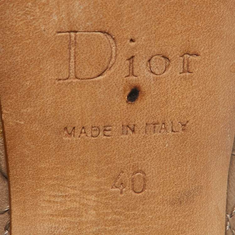 Pre Owned Dior Light Brown Cannage Leather Bow Peep Toe Pumps Size 40