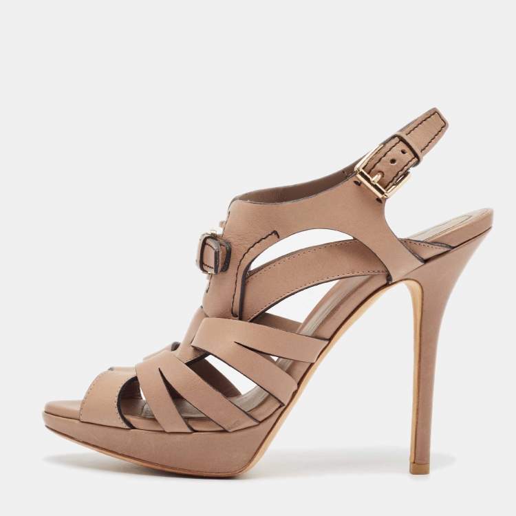 Pre Owned Dior Brown Leather Strappy Platform Sandals Size 38.5