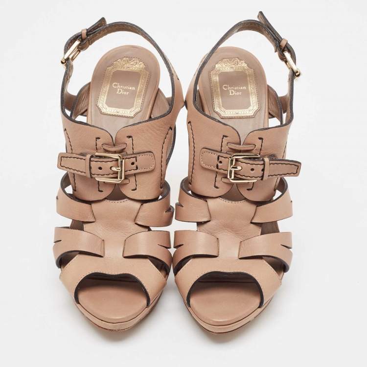 Pre Owned Dior Brown Leather Strappy Platform Sandals Size 38.5