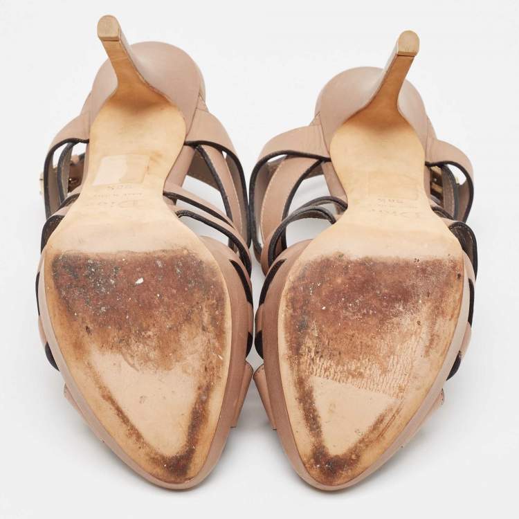 Pre Owned Dior Brown Leather Strappy Platform Sandals Size 38.5