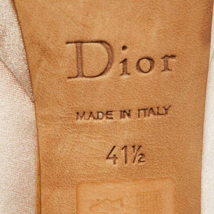 Pre Owned Dior Beige Satin Cannage Heel Peep Toe Platform Pumps Size 41.5