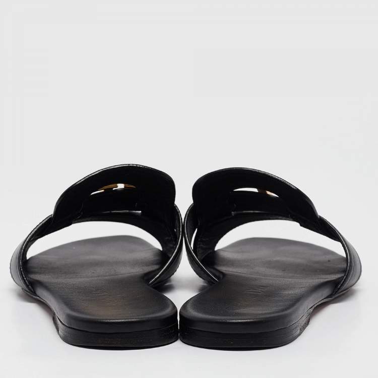 Pre Owned Dior Black Leather 30 Montaigne Flat Slides Size 36