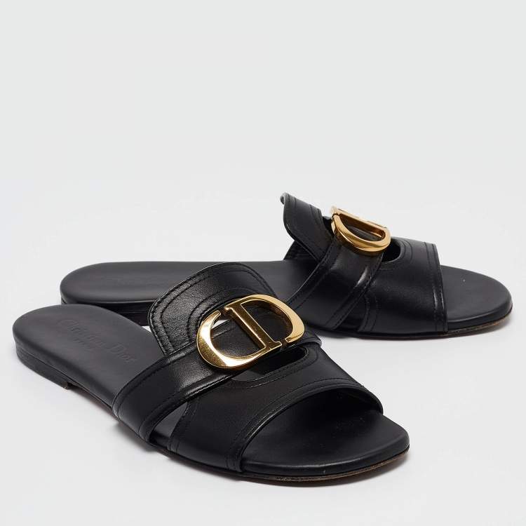 Pre Owned Dior Black Leather 30 Montaigne Flat Slides Size 36