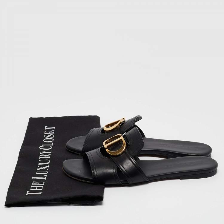 Pre Owned Dior Black Leather 30 Montaigne Flat Slides Size 36