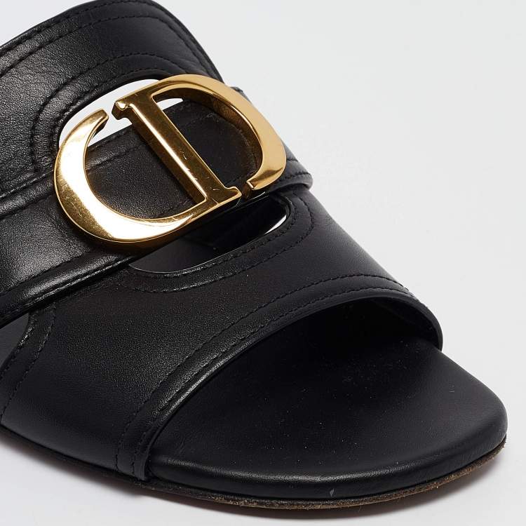 Pre Owned Dior Black Leather 30 Montaigne Flat Slides Size 36