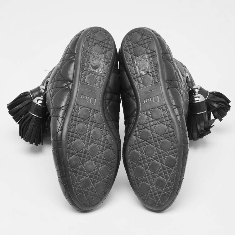 Pre Owned Dior Black Cannage Quilted Leather Tassel Snow Boots Size 38