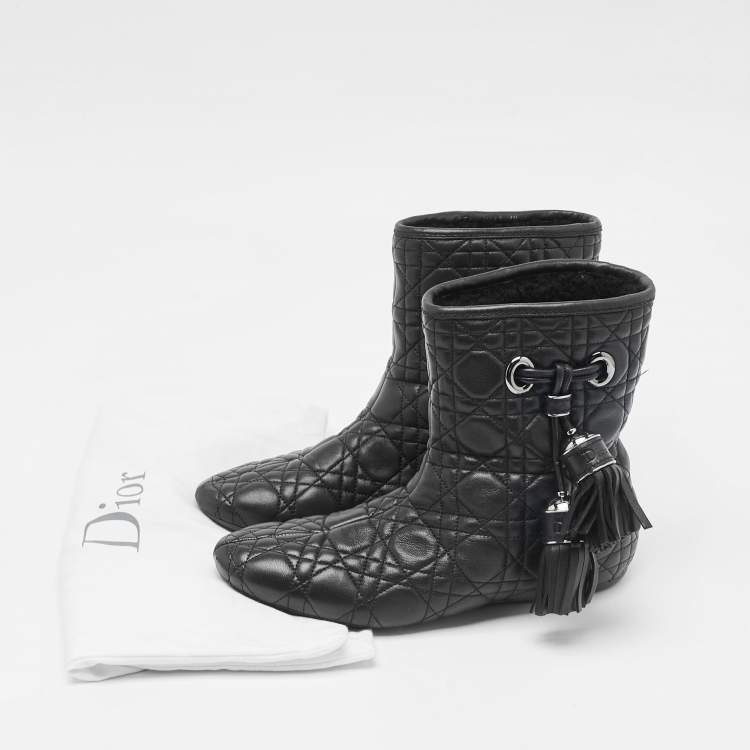 Pre Owned Dior Black Cannage Quilted Leather Tassel Snow Boots Size 38