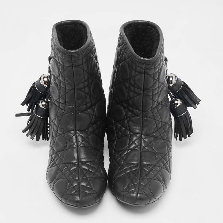 Pre Owned Dior Black Cannage Quilted Leather Tassel Snow Boots Size 38