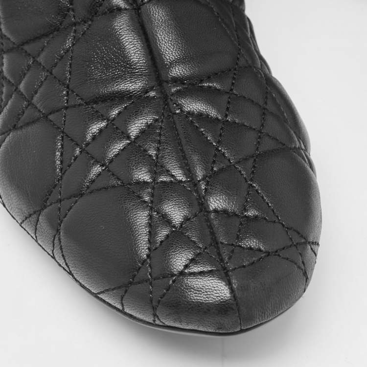 Pre Owned Dior Black Cannage Quilted Leather Tassel Snow Boots Size 38