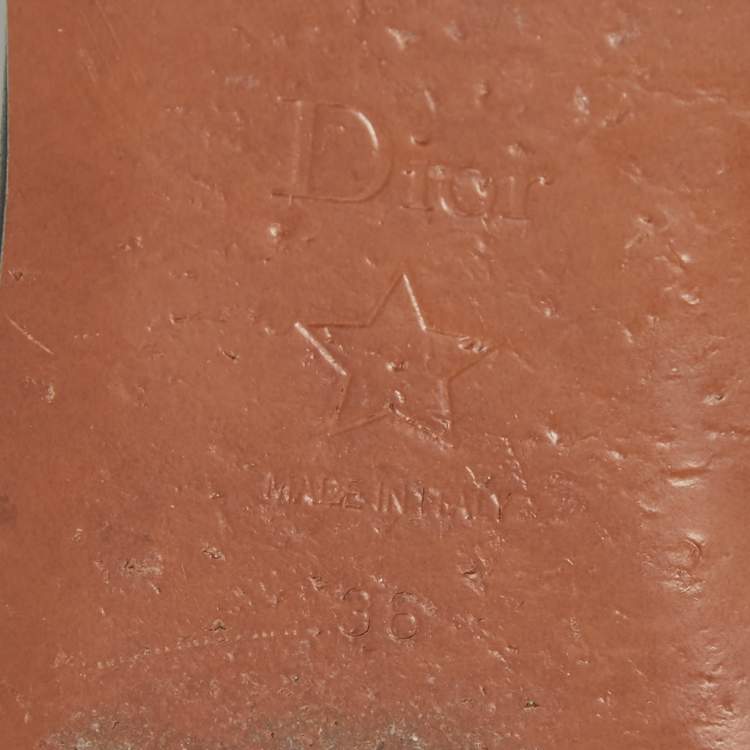 Pre Owned Dior Navy Blue/White Embroidered Canvas Dway Flat Slides Size 36