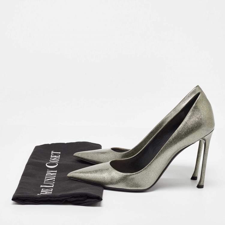 Pre Owned Dior Silver Patent Leather Pointed Toe Pumps Size 40