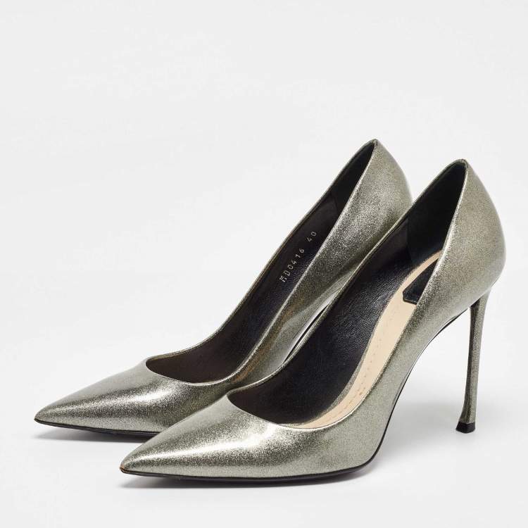 Pre Owned Dior Silver Patent Leather Pointed Toe Pumps Size 40