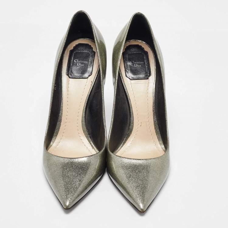 Pre Owned Dior Silver Patent Leather Pointed Toe Pumps Size 40