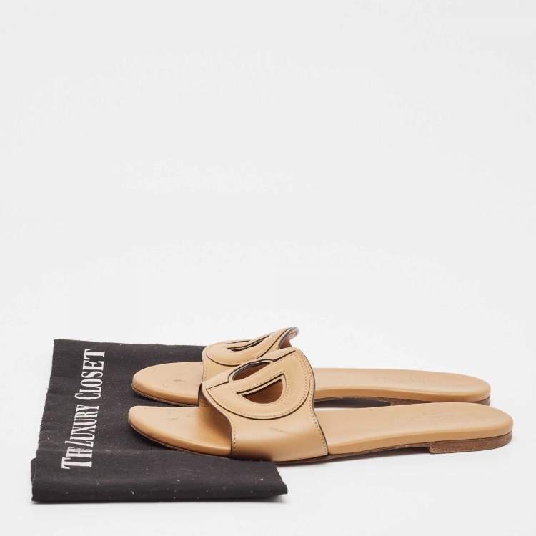 Pre Owned Dior Tan Leather D-Club Flat Slides Size 39