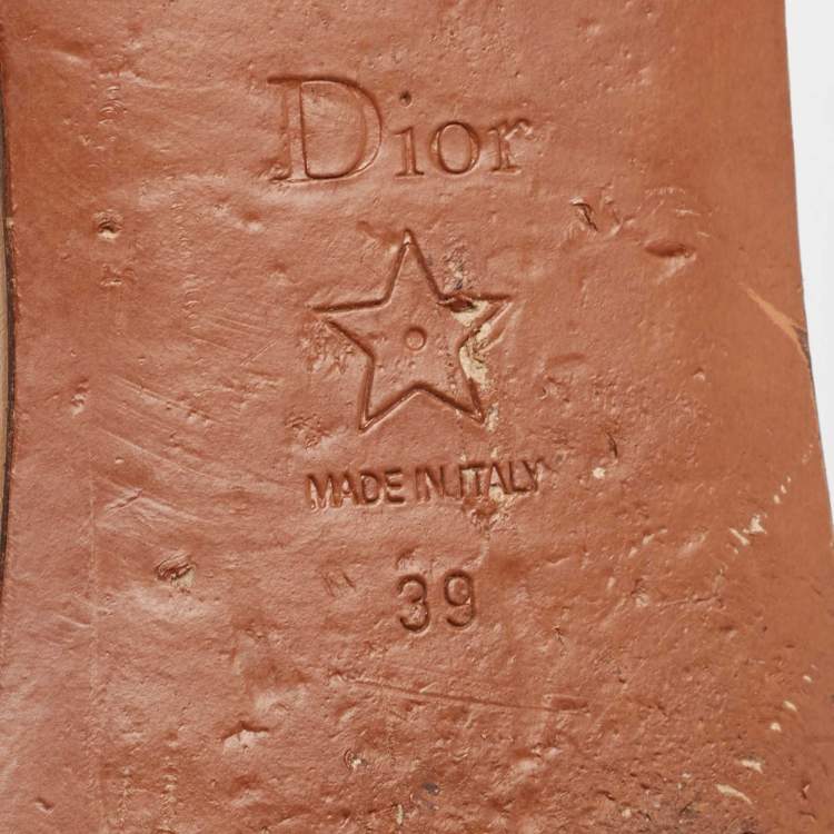 Pre Owned Dior Tan Leather D-Club Flat Slides Size 39