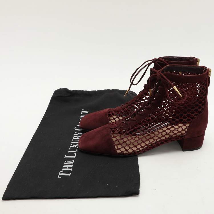 Pre Owned Dior Burgundy Suede and Mesh Naughtily-D Ankle Boots Size 38.5
