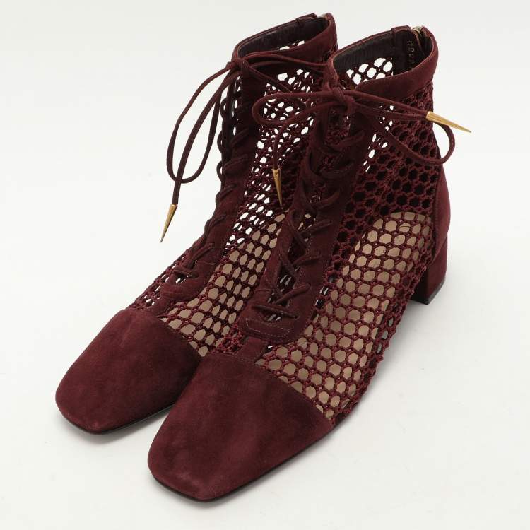 Pre Owned Dior Burgundy Suede and Mesh Naughtily-D Ankle Boots Size 38.5